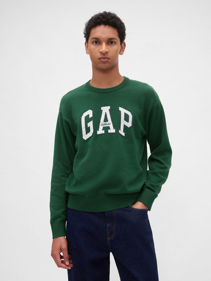 Yeşil Relaxed Gap Logo Intarsia Kazak