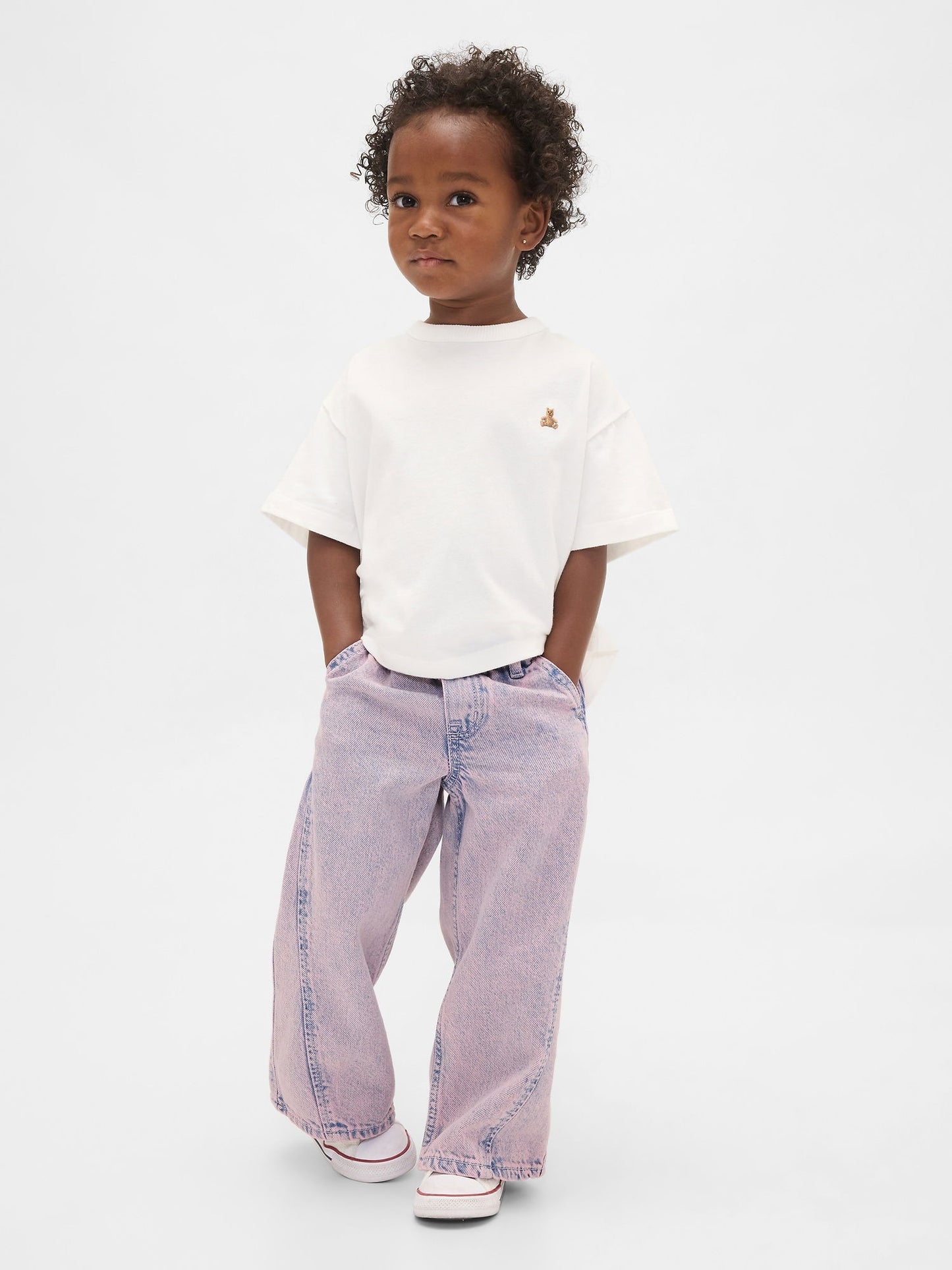 Açık Pembe Pull-on Baggy Wide-leg Jean Pantolon
