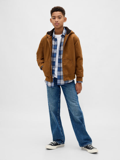 Açık Kahverengi Sherpa-lined Canvas Canvas Denim Ceket