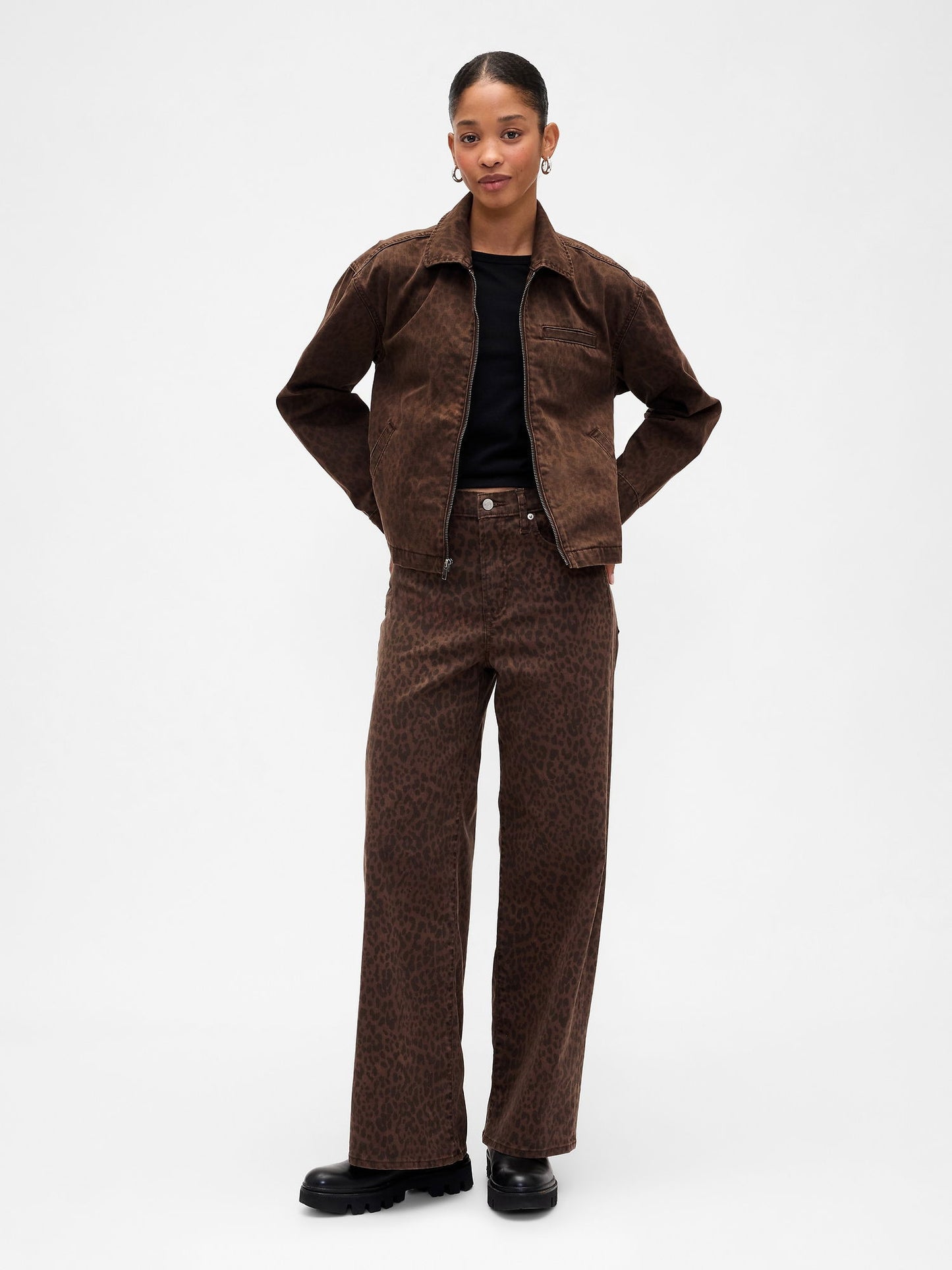 Kahverengi Cropped Denim Chore Ceket