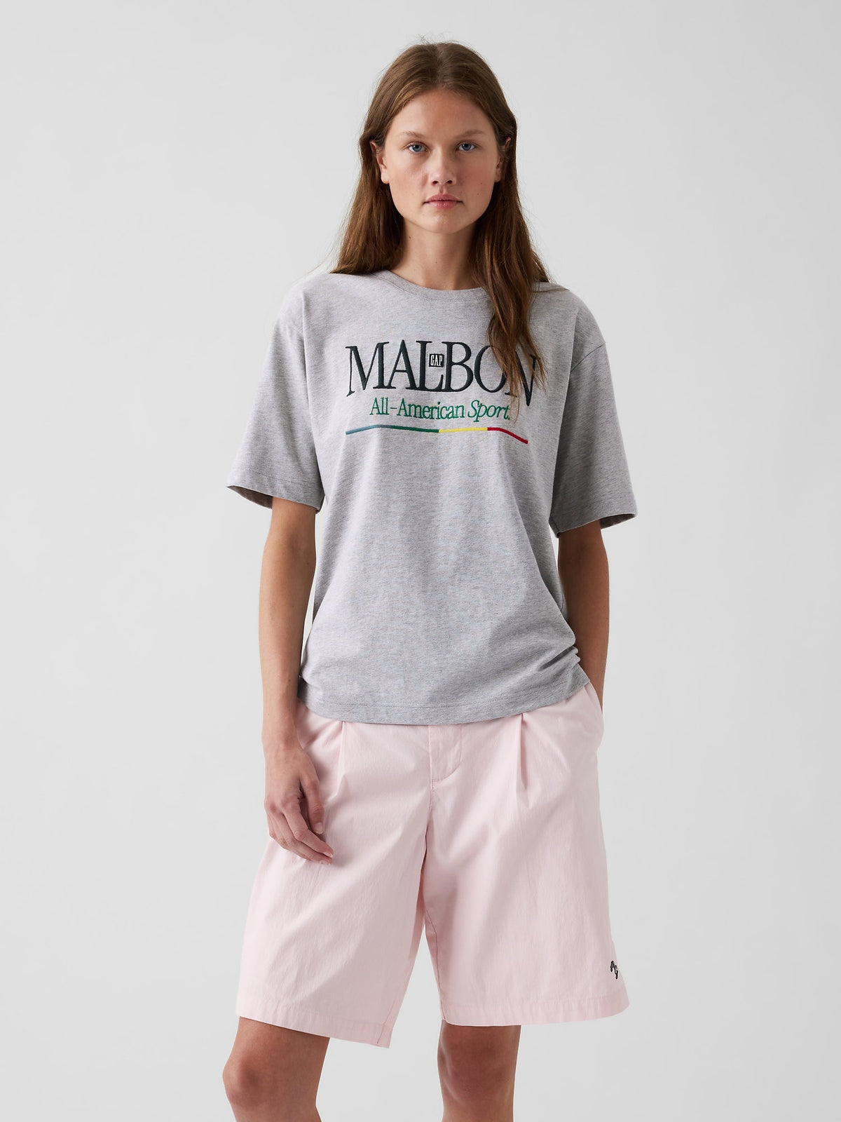 Açık Gri Gap × Malbon Organik Pamuk Logo T-shirt