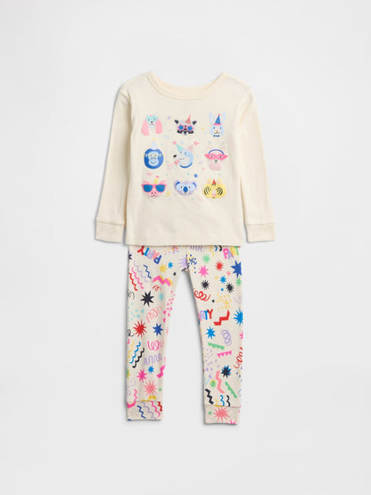 Kırık Beyaz %100 Organik Pamuk Grafik Baskılı Pijama Seti