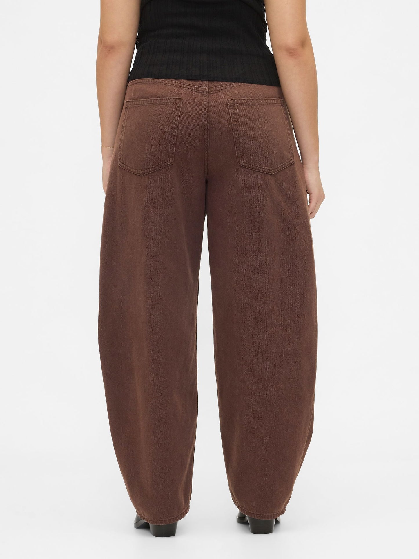 Kahverengi High Rise Ultrasoft Crossover Barrel Jean Pantolon