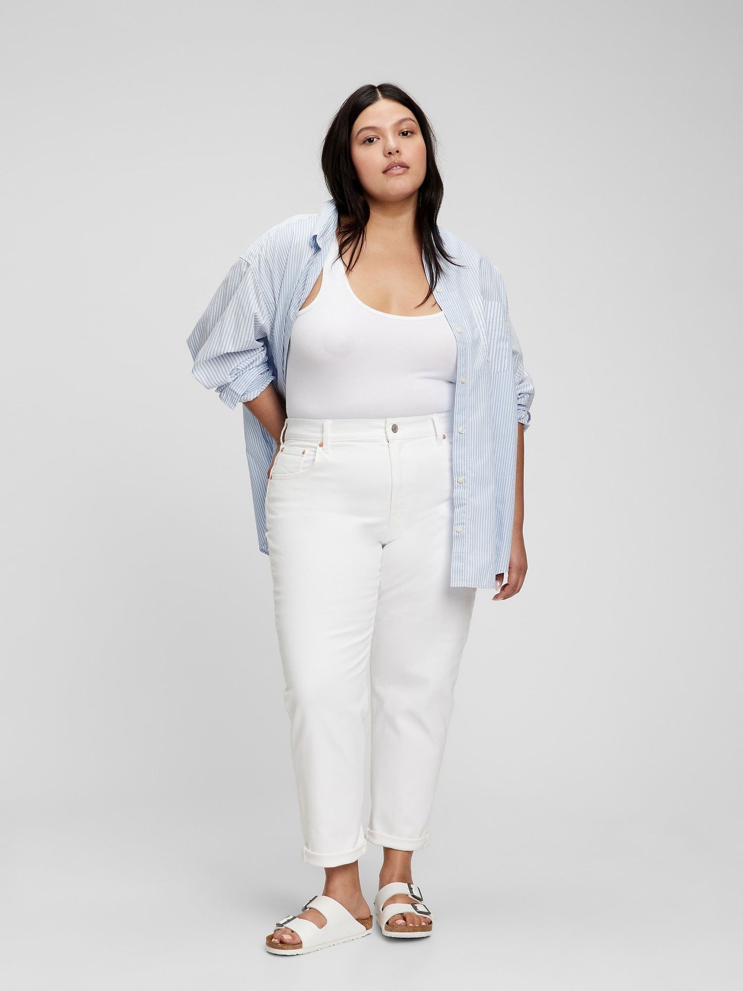 Beyaz Mid Rise Girlfriend Washwell™ Jean Pantolon