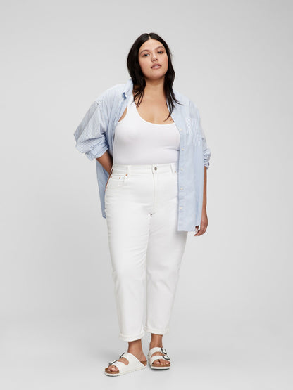 Beyaz Mid Rise Girlfriend Washwell™ Jean Pantolon