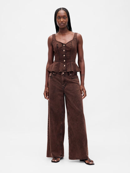 Kahverengi Mid Rise Ultrasoft Baggy Jean Pantolon