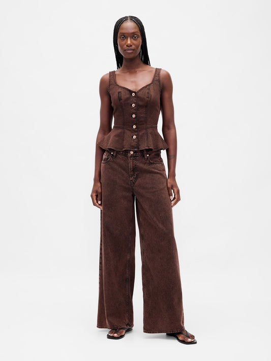 Kahverengi Mid Rise Ultrasoft Baggy Jean Pantolon