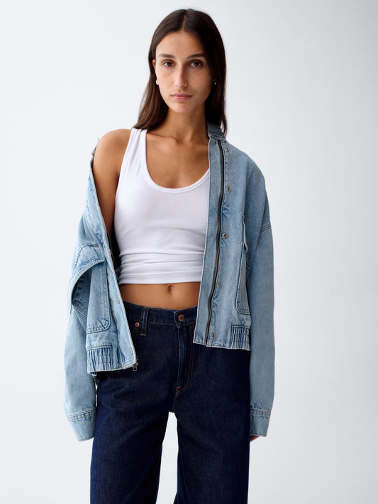Açık Mavi Oversized Denim Bomber Ceket