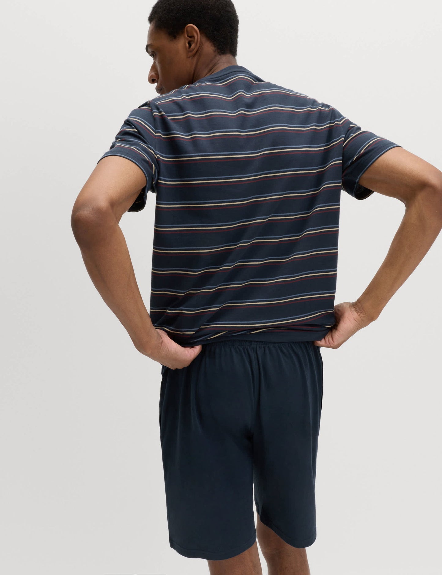 Saf Pamuklu Gökkuşağı Çizgili Pijama Takımı