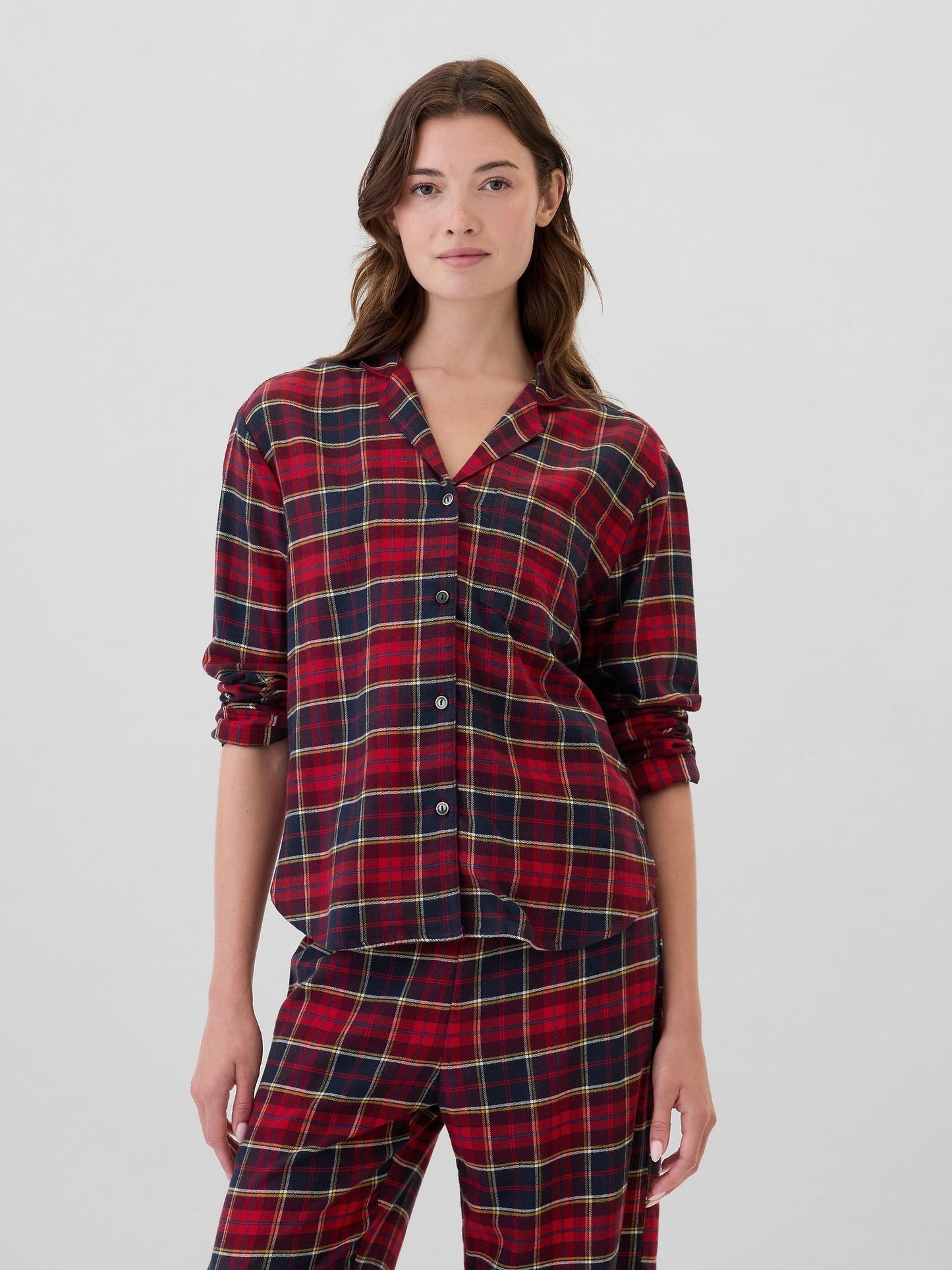 Bordo Relaxed Flannel Pijama Üstü