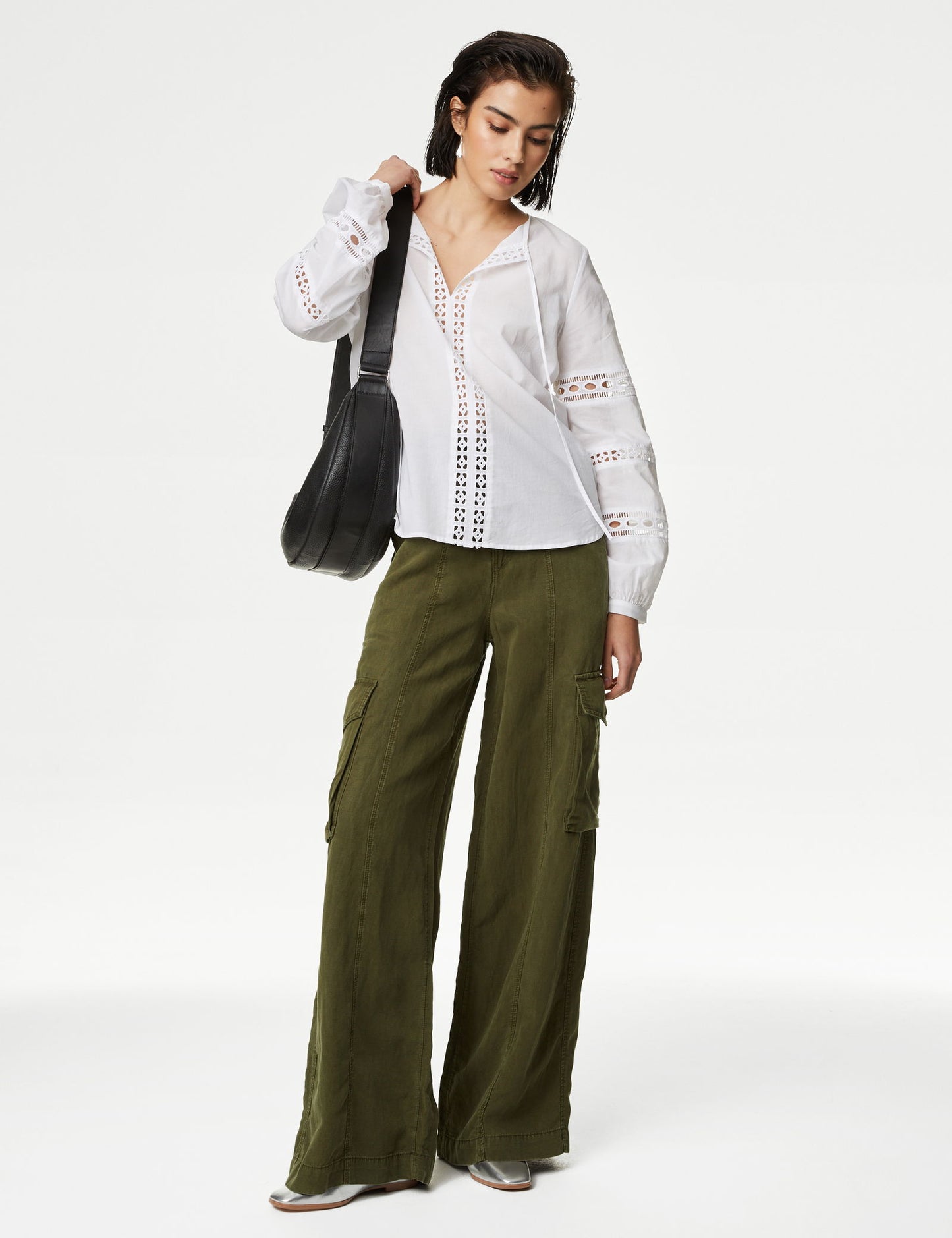 Wide Leg Keten Kargo Pantolon