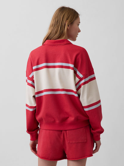 Kırmızı Fransız Havlu Kumaş Oversized Polo Sweatshirt