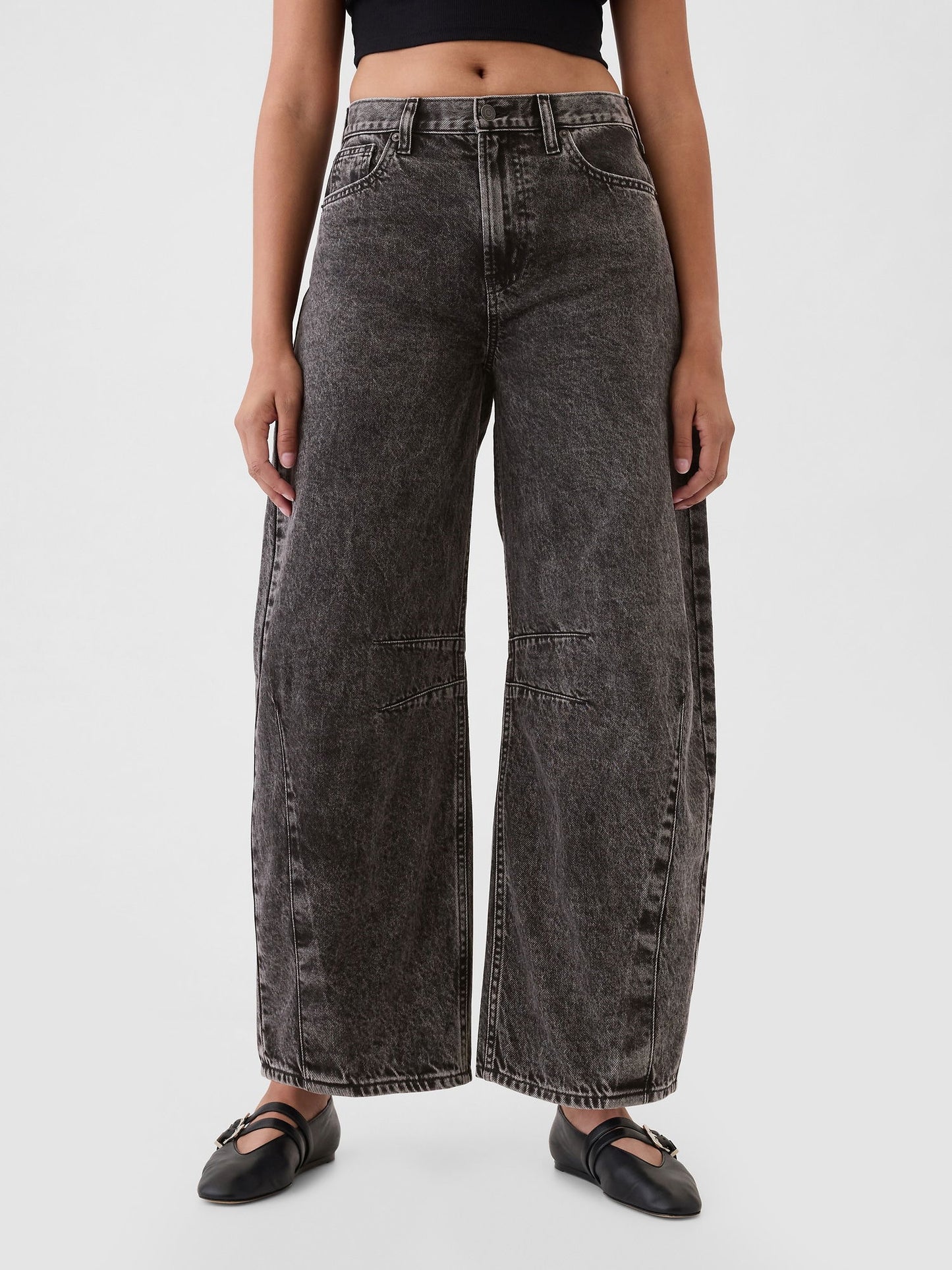 Siyah High Rise Horseshoe Jean Pantolon