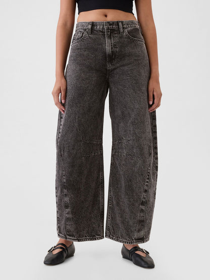 Siyah High Rise Horseshoe Jean Pantolon
