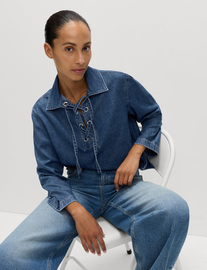 Denim Bağlamalı Bluz