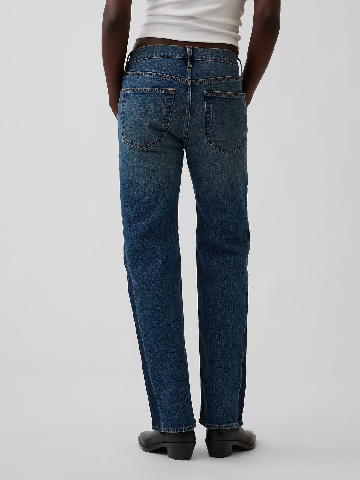 Koyu Mavi Mid Rise Relaxed Straight Jean Pantolon