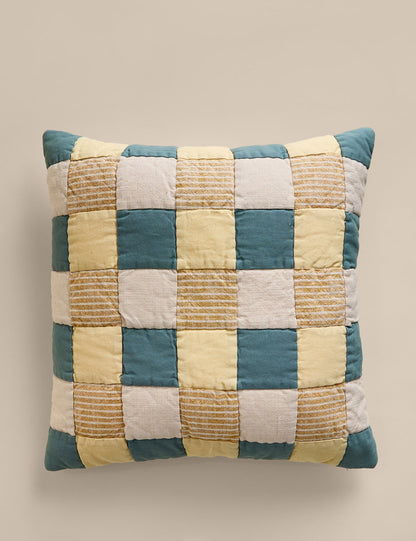 Saf Pamuk Kapitone Patchwork Kırlent