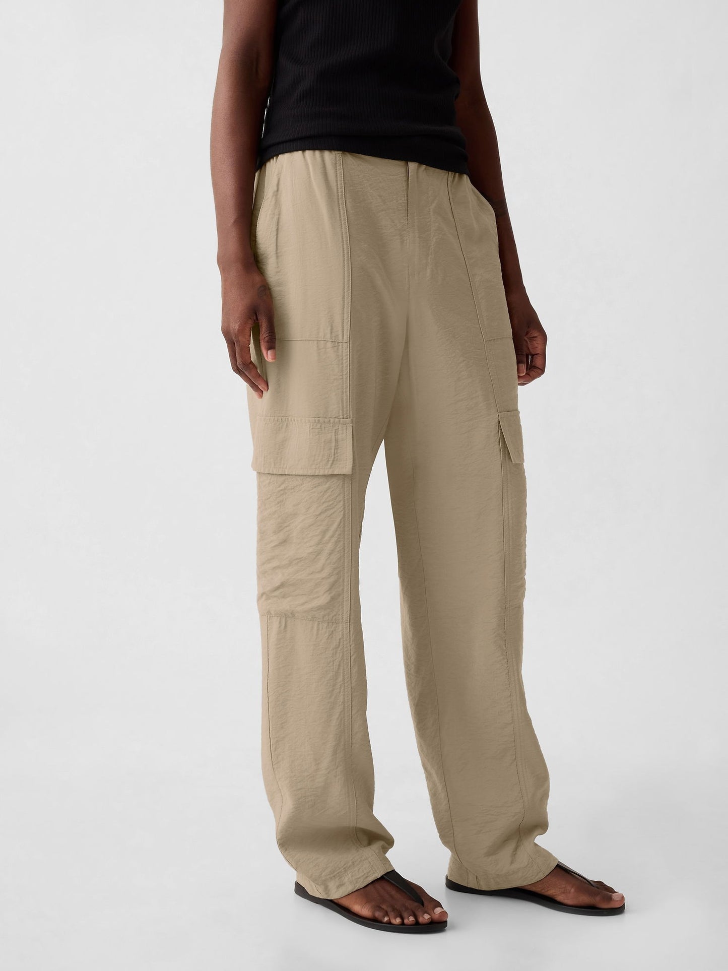 Bej Mid Rise Pull-on Kargo Pantolon