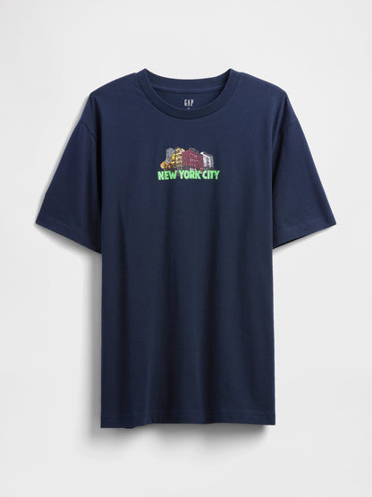 Lacivert Everyday Soft Relaxed Grafik Baskılı T-shirt