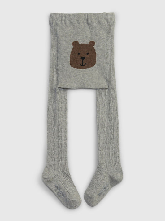 Gri Brannan Bear Grafikli Cable Örgü Külotlu Çorap