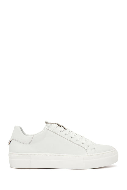 Kadın Beyaz Bağcıklı Deri Sneaker