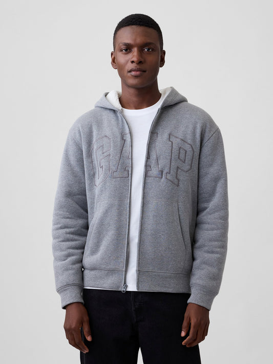 Lacivert Relaxed Gap Logo Sherpa Astarlı Fermuarlı Sweatshirt