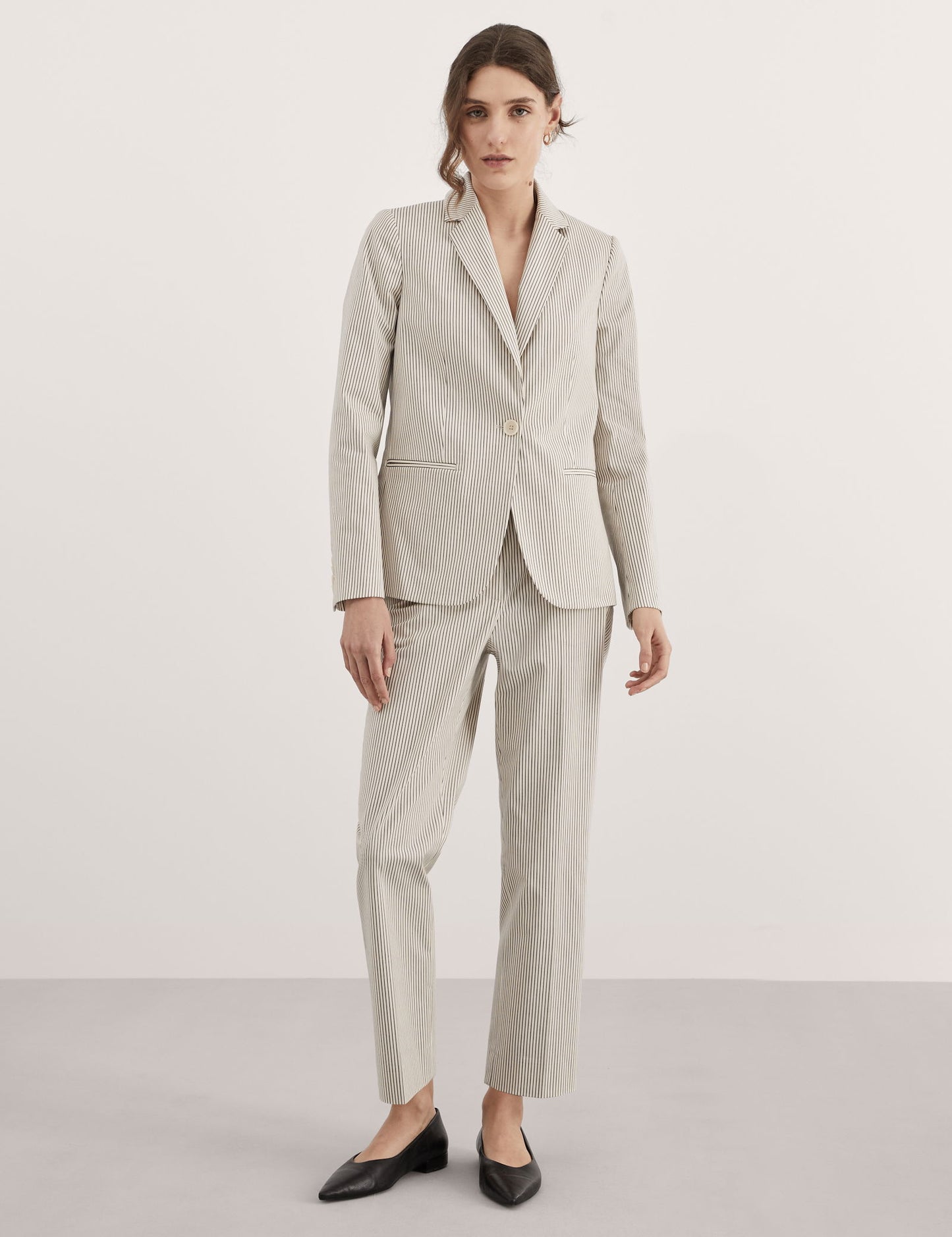 Yüksek Bel Çizgili Tapered Fit Pantolon