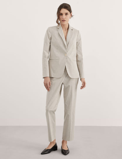 Yüksek Bel Çizgili Tapered Fit Pantolon