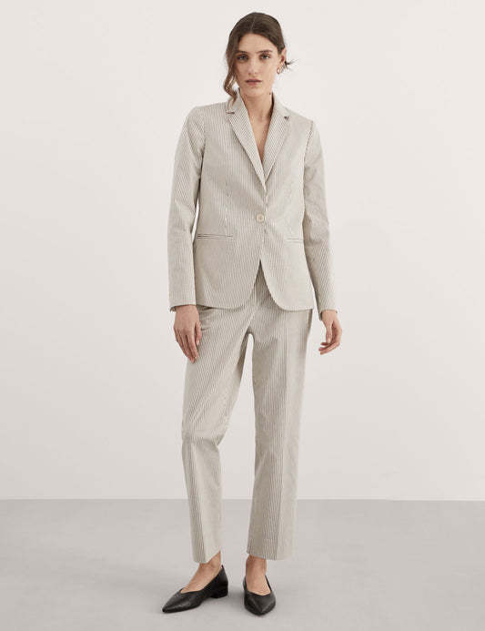 Yüksek Bel Çizgili Tapered Fit Pantolon