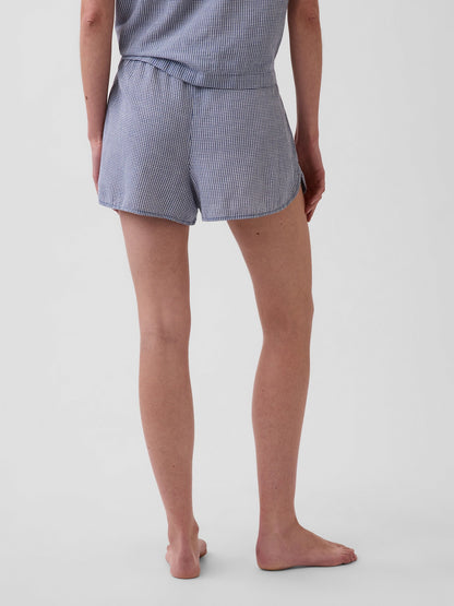Mavi Crinkle Gauze Şort Pijama Altı