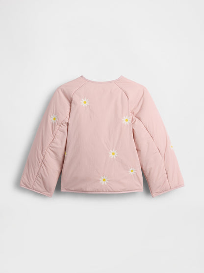 Açık Pembe Floral Embroidered Kapitone Ceket