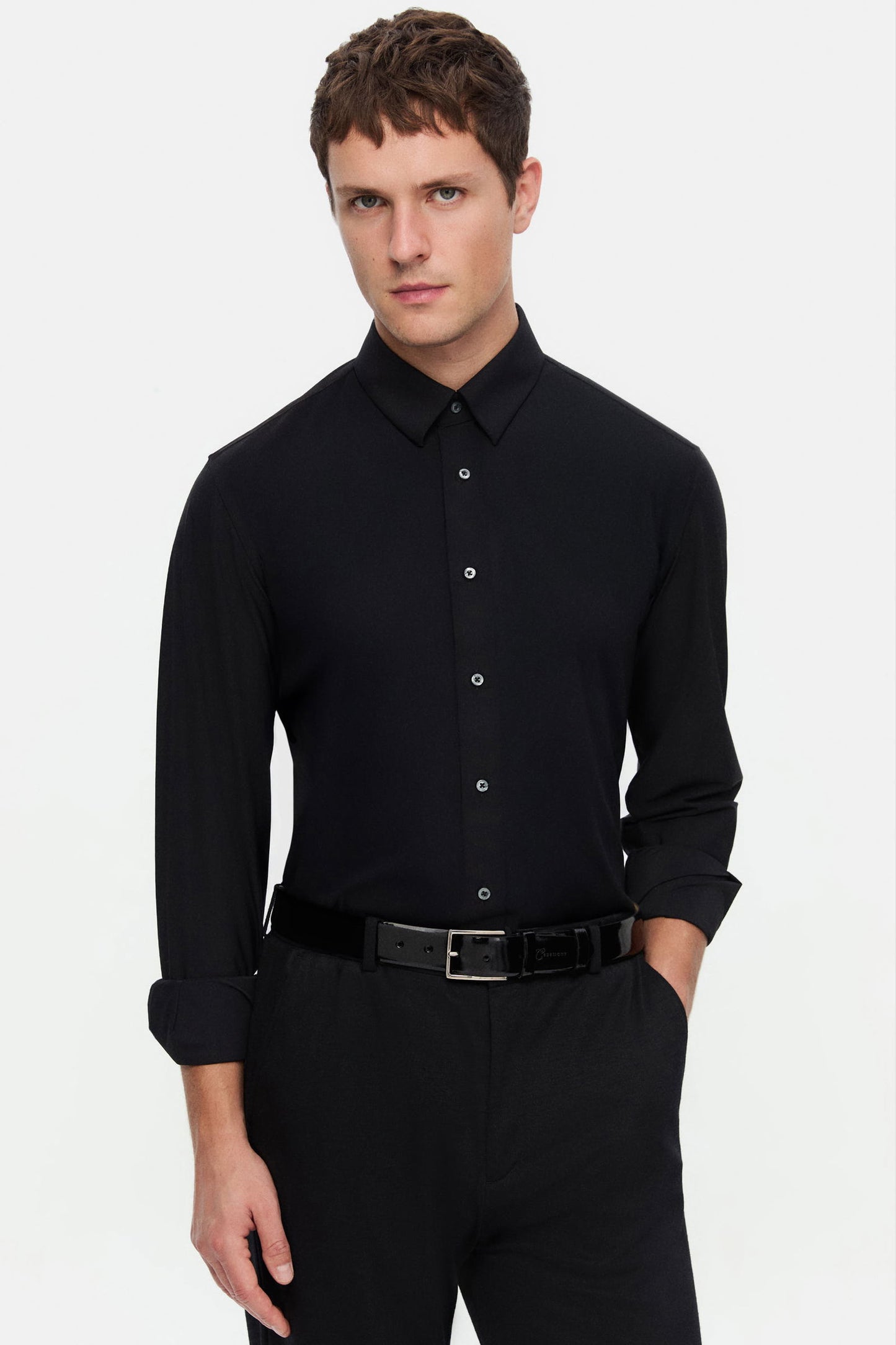 Damat Slim Fit Siyah Düz Gömlek