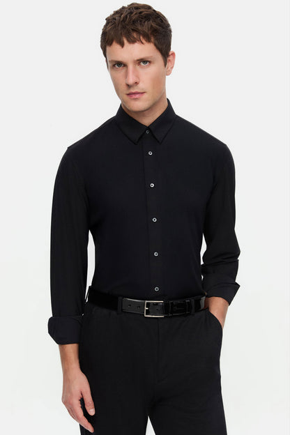 Damat Slim Fit Siyah Düz Gömlek