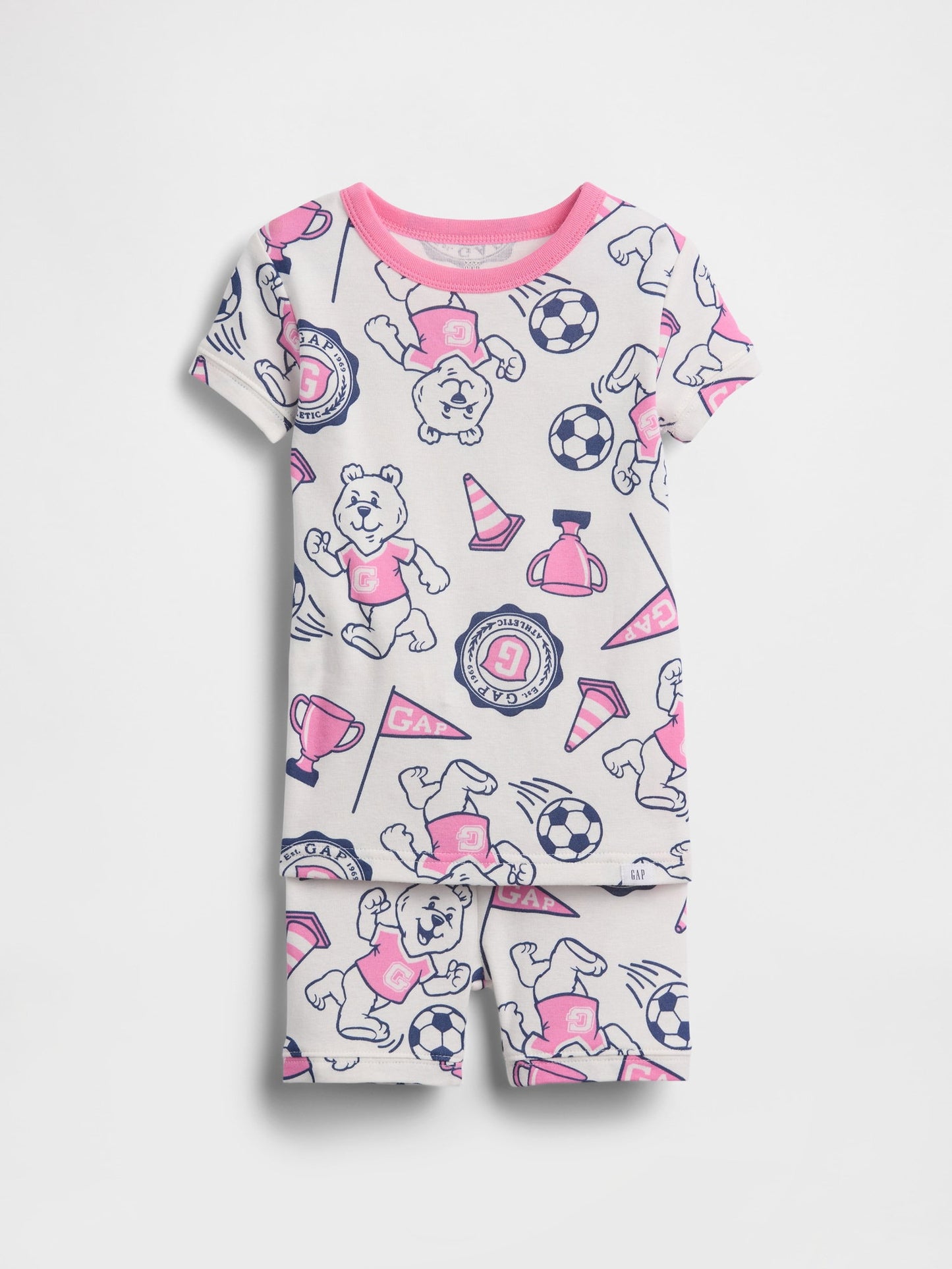 Pembe Organik Pamuk Ayı Baskılı Logo Şort Pijama Takımı