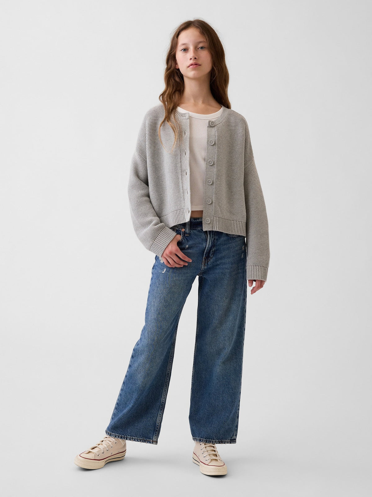 Açık Gri %100 Pamuk Oversized Boxy Triko Hırka
