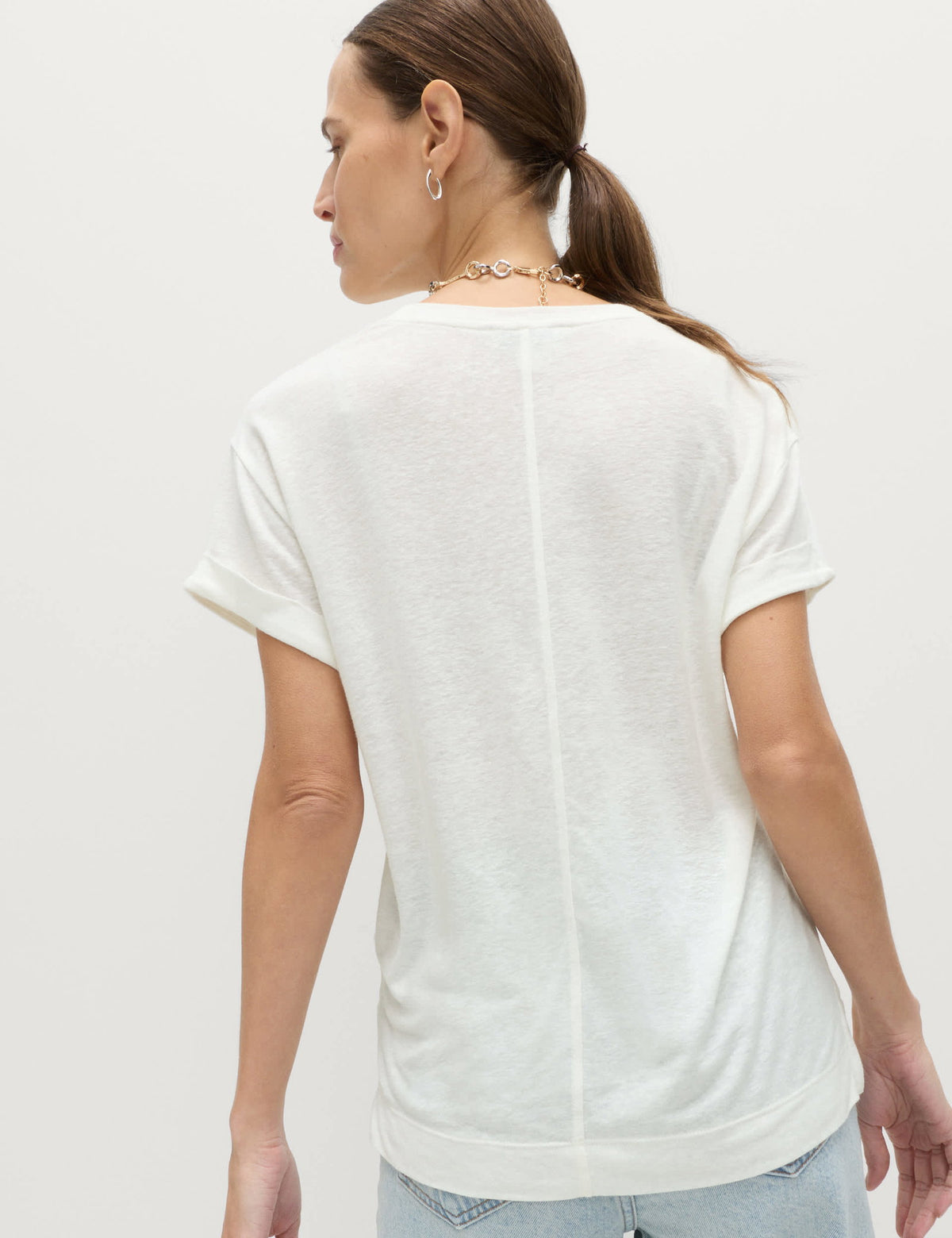 Yuvarlak Yaka Keten Karışımlı T-shirt