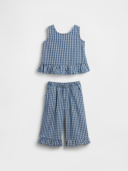 Mavi Gingham Denim Ruffle-hem Outfit Set