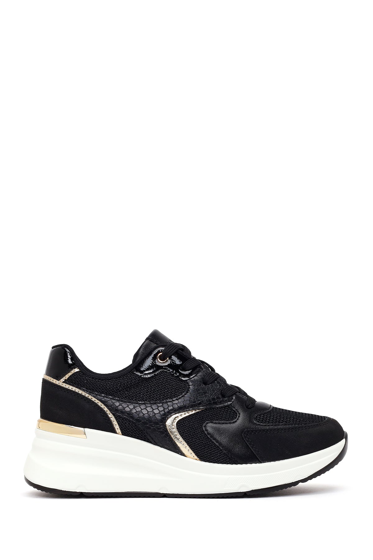 Kadın Siyah Bağcıklı Dolgu Topuklu Sneaker