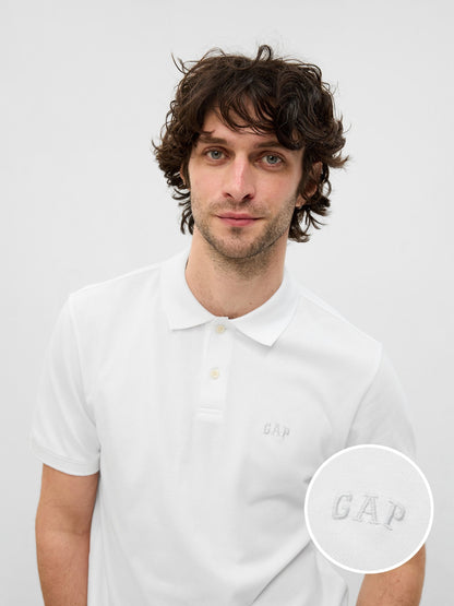 Beyaz Gap Logo Piqué Polo Yaka T-shirt