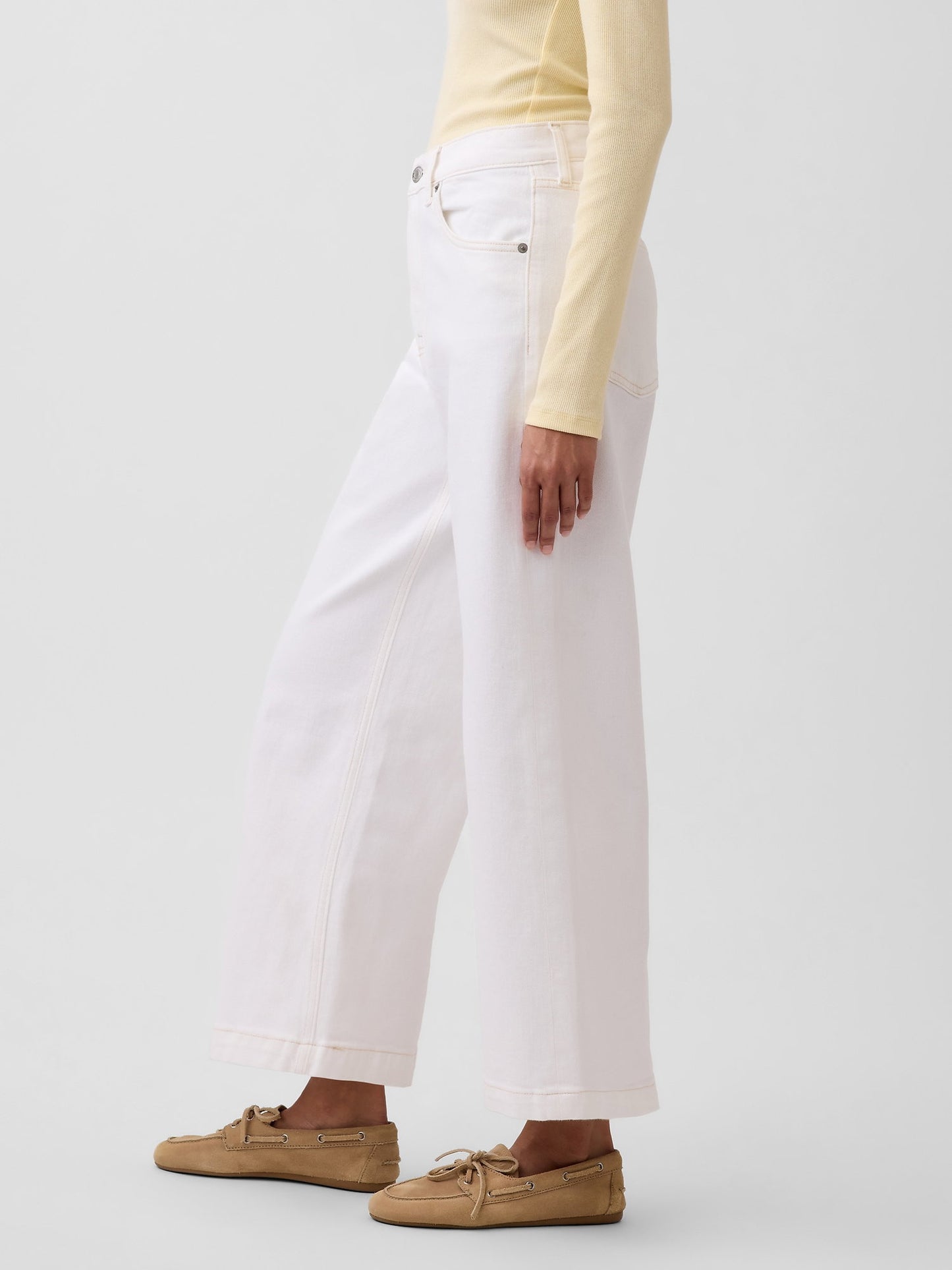 Beyaz High Rise Stride Wide-leg Ankle Jean Pantolon