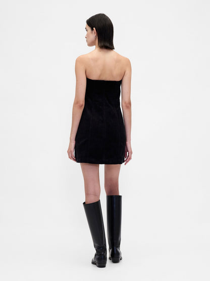 Siyah Corduroy Strapless Mini Elbise