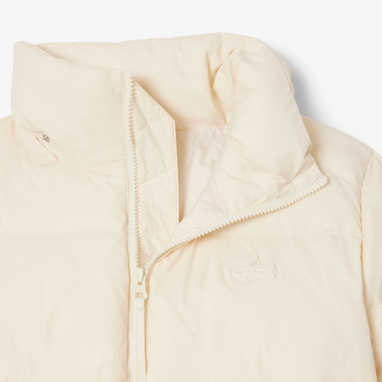 Lacoste Kadın Relaxed Fit Kapüşonlu Krem Şişme Mont