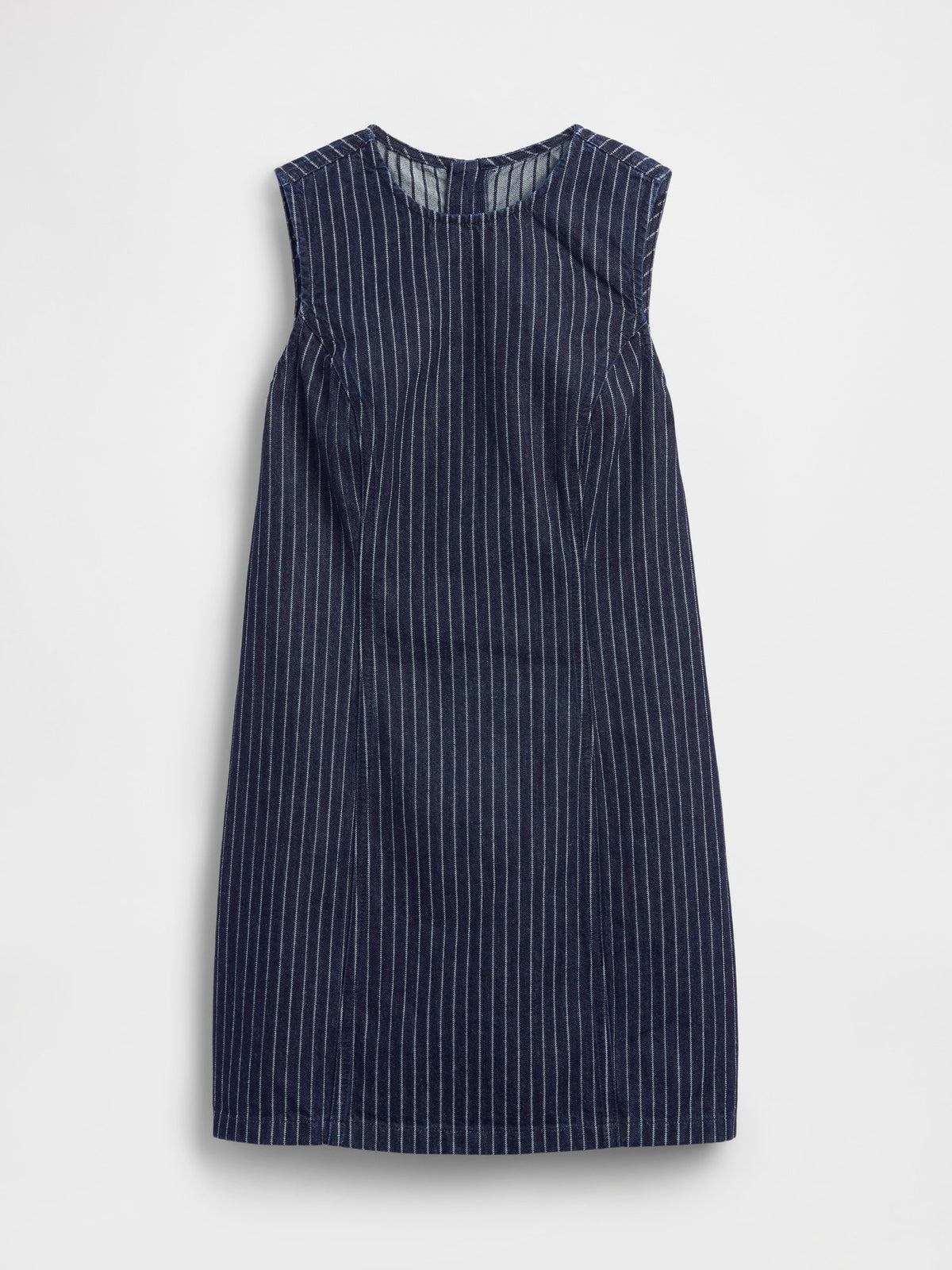 Koyu Mavi Kolsuz Çizgili Denim Mini Elbise