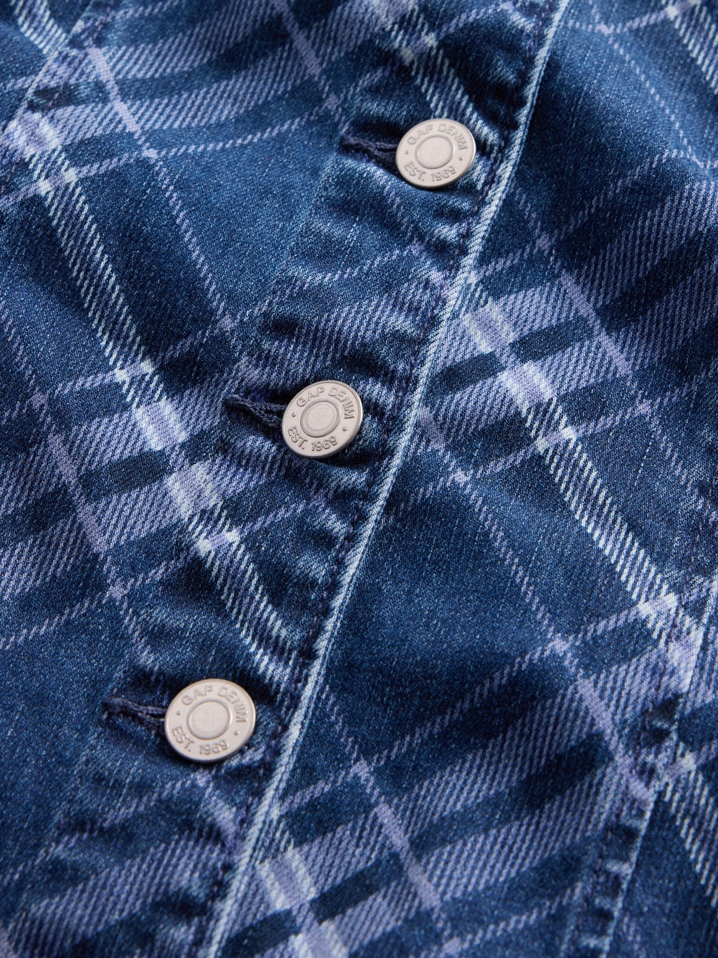 Mavi Kareli Denim V-yaka Mini Elbise