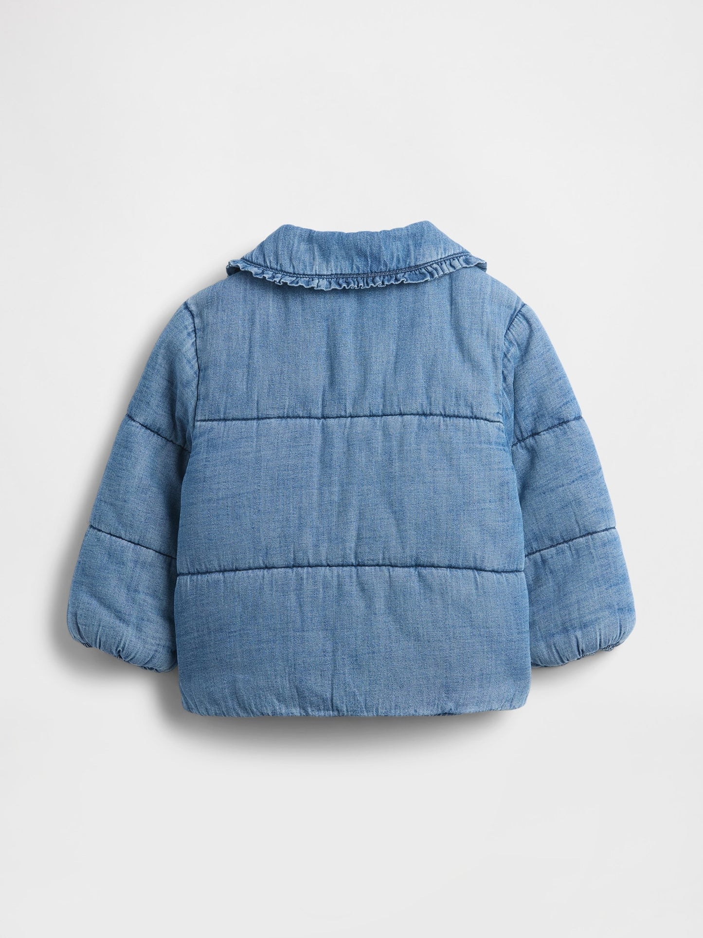 Açık Mavi Cozy-lined Denim Puffer Şişme Mont