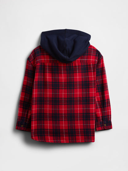 Bordo Relaxed Kapüşonlu Flannel Gömlek