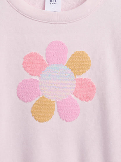Açık Pembe Oversized Wedge Flippy-sequin Grafik Baskılı Sweatshirt