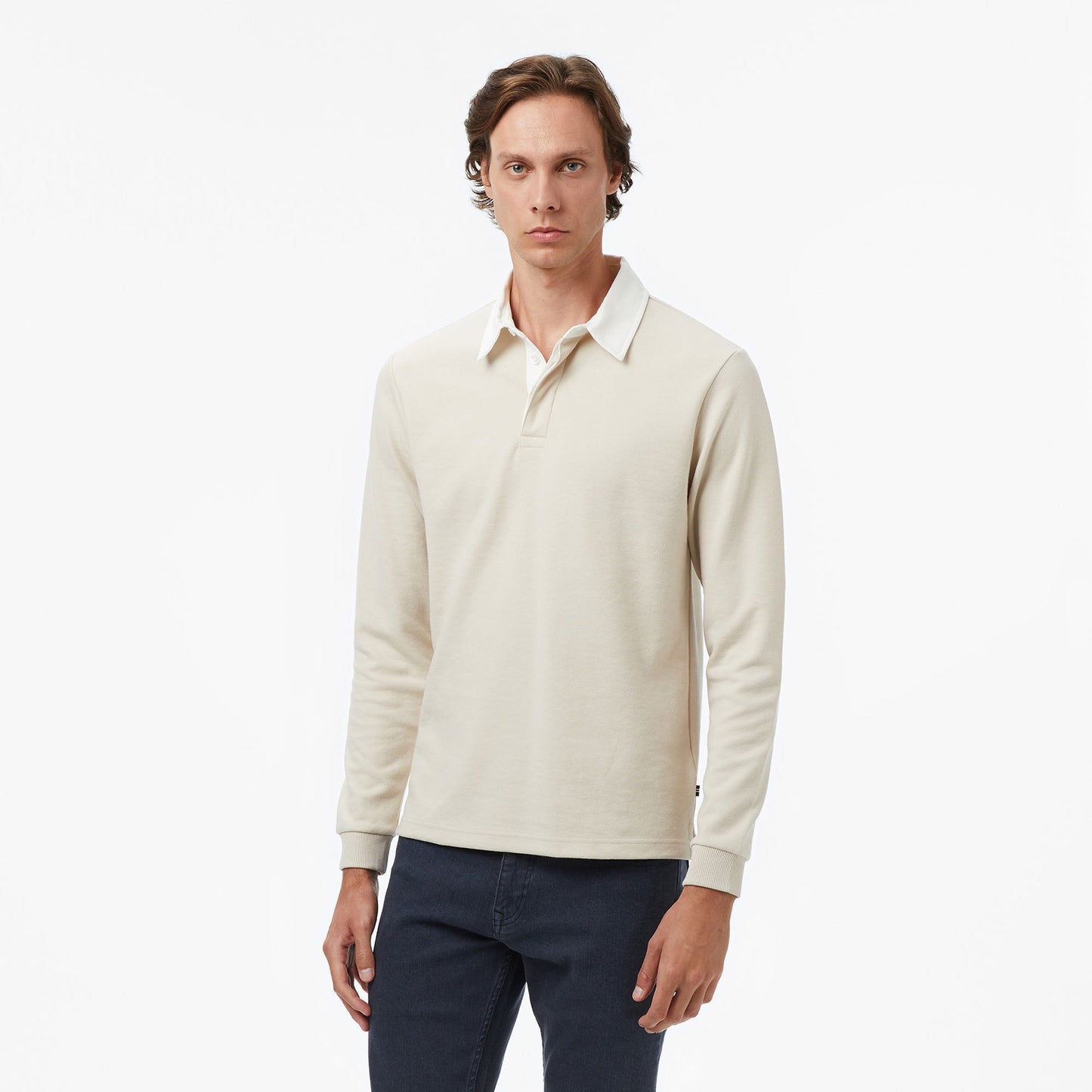 Nautica Erkek Bej Classic Fit Uzun Kollu Polo Yaka T-shirt