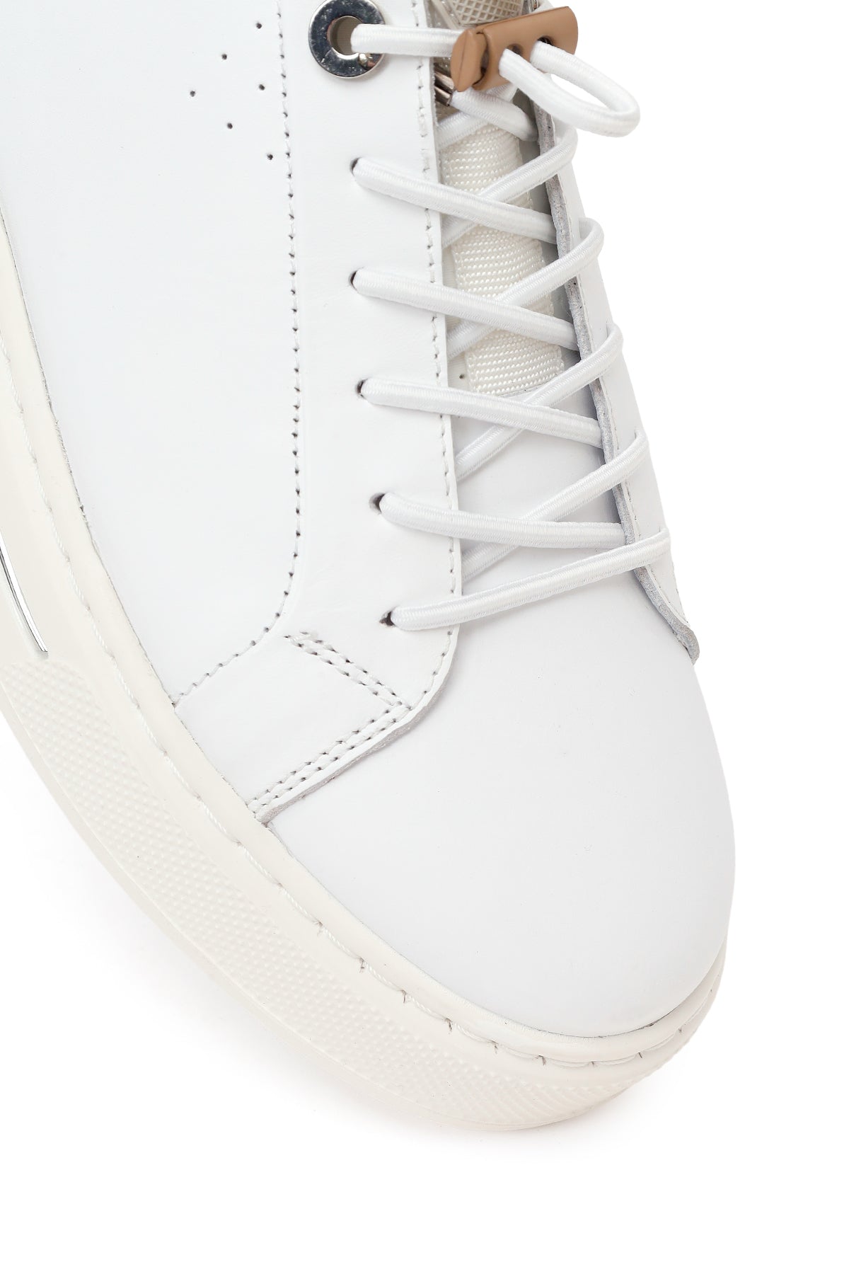 Erkek Beyaz Bağcıklı Kalın Tabanlı Deri Sneaker