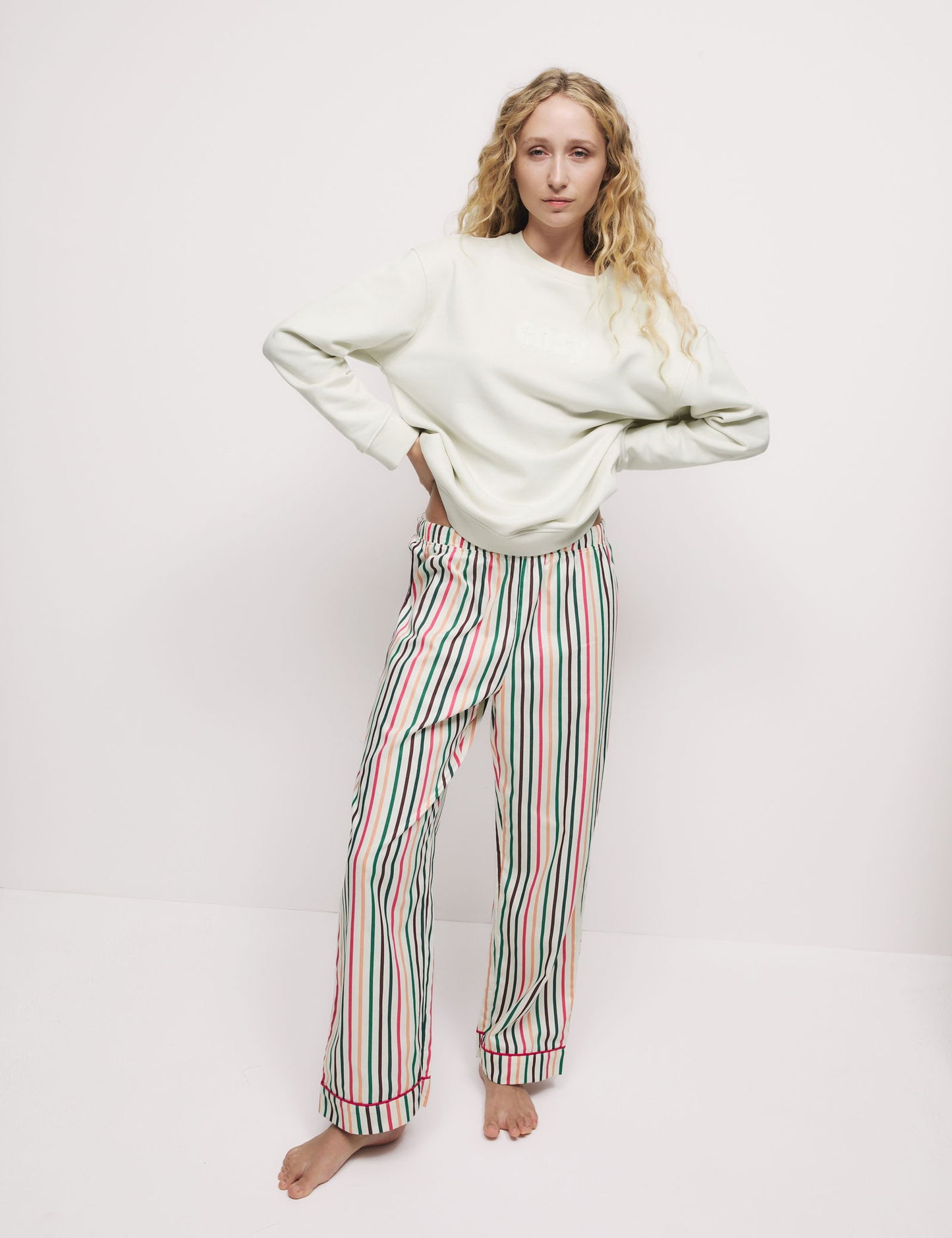Cosy Slogan Çizgili Pijama Takımı